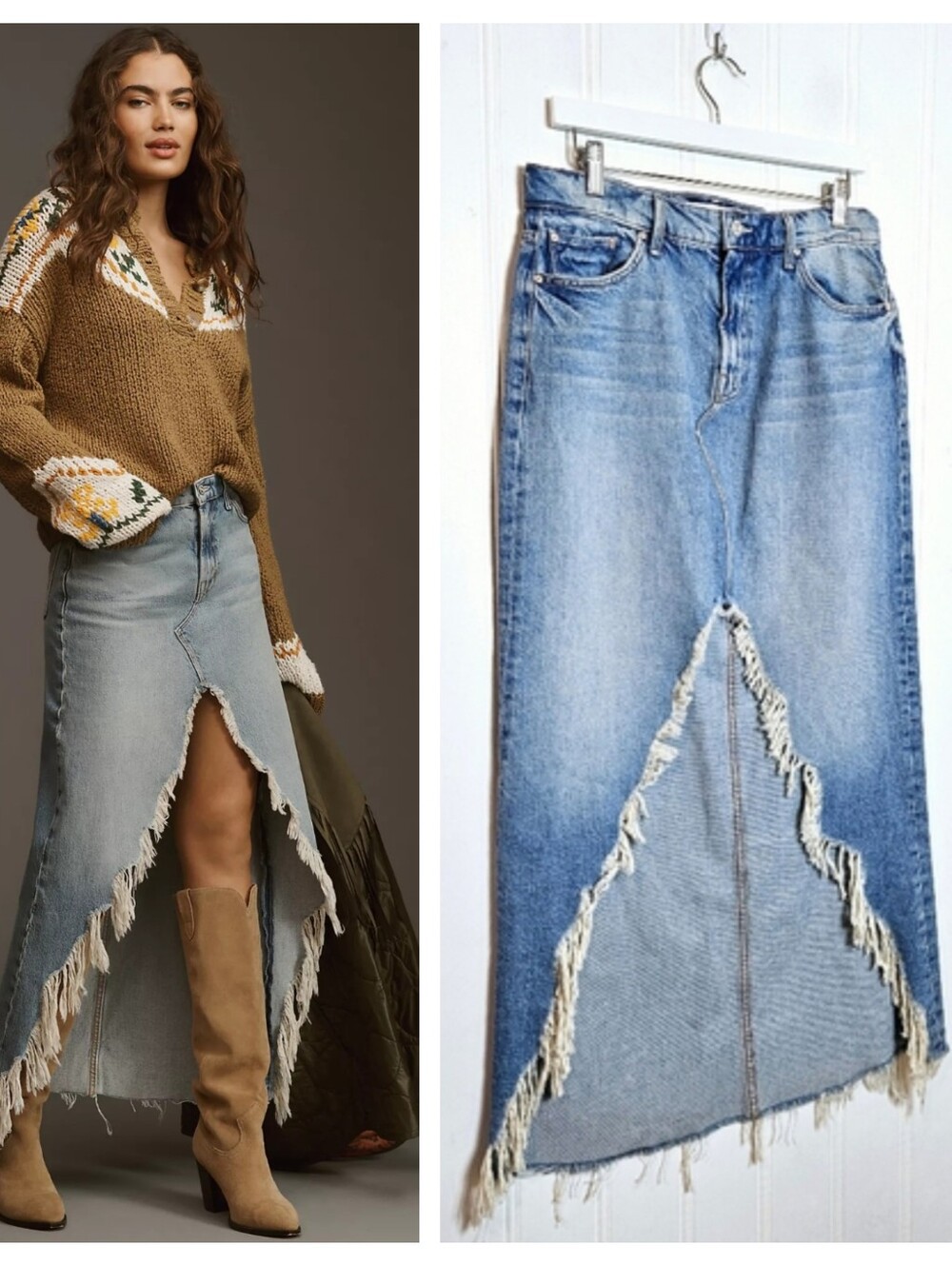 MOTHER Ditcher Maxi Super Fray Skirt 29 Ain't My First Rodeo Western Denim Blue!